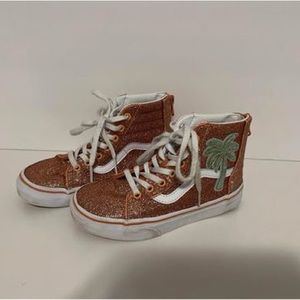 Girls Pink Glitter High Top Vans Shoes